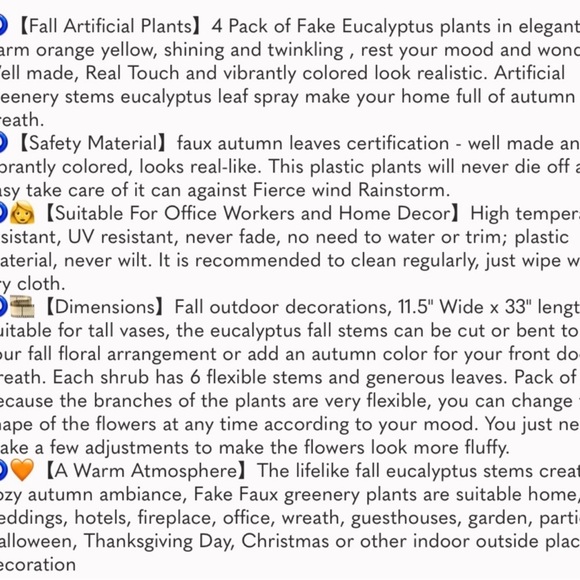 4 Pcs Artificial Eucalyptus Leaves Stems 33.8‘’ Eucalyptus Branches Orange - Picture 7 of 7